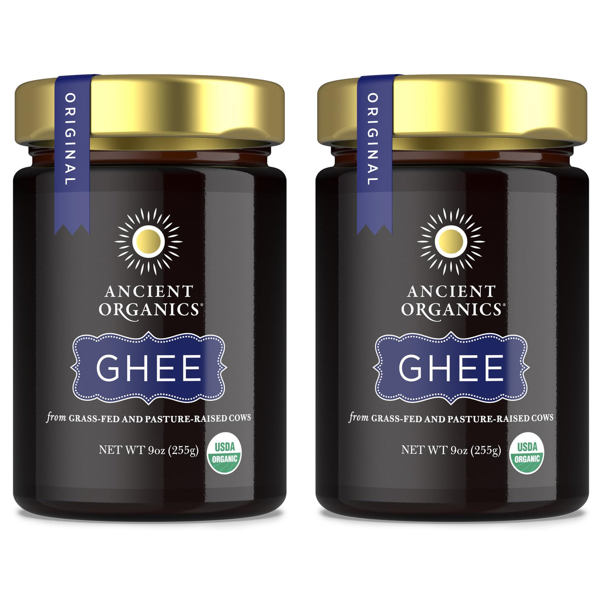 Ancient Organics Ghee – Organic Grass-Fed Clarified Butter, Gluten Free, Lactose Reduced, Kosher, USDA Certified – 9 oz (Pack of 2)