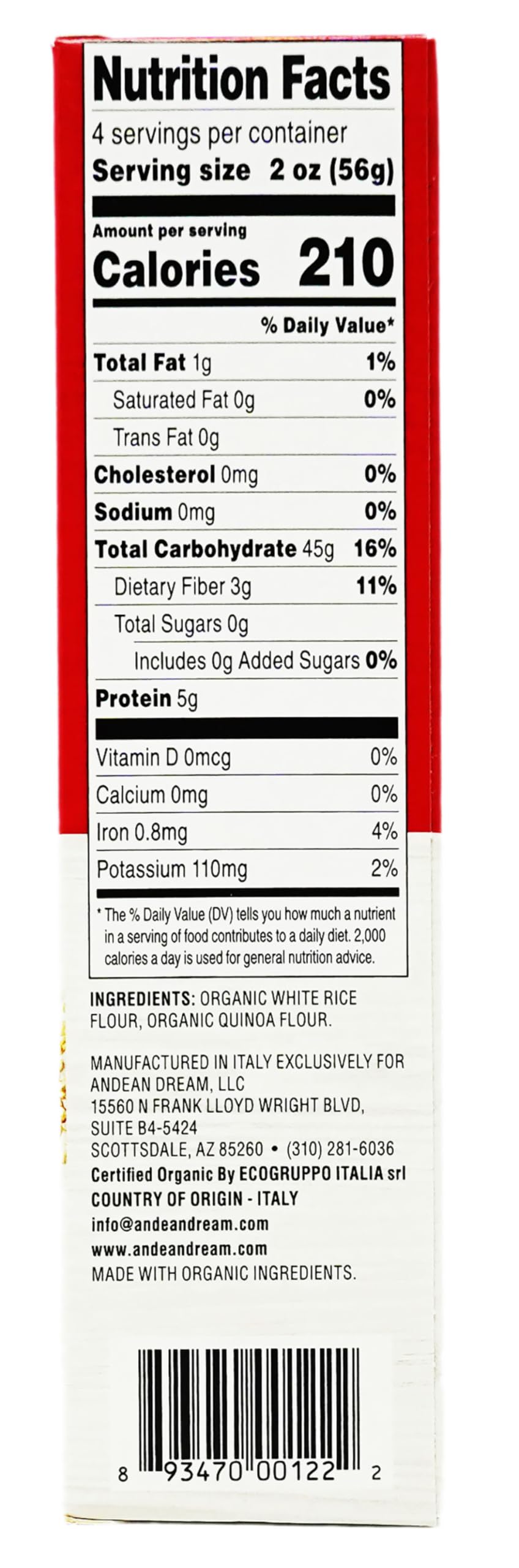 Andean Dream Organic Quinoa Fusilli Pasta, 8 oz – Gluten Free, High Protein & Fiber (12 per Case)
