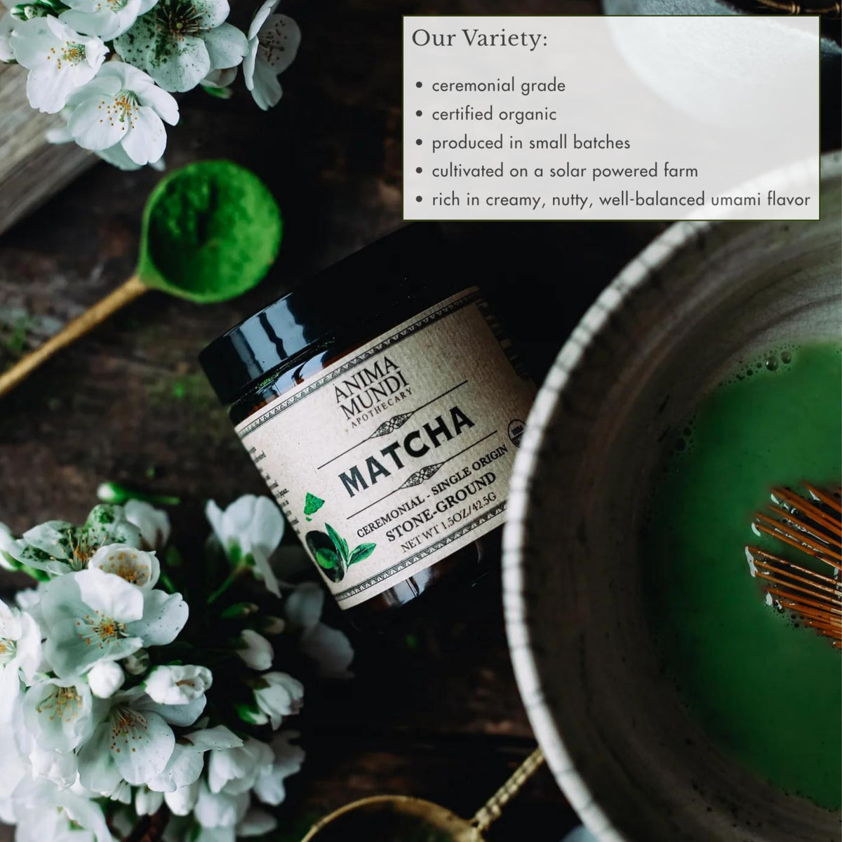 Anima Mundi Ceremonial Matcha Powder – Japanese Single-Origin, Organic, Stone-Ground (1.5oz)