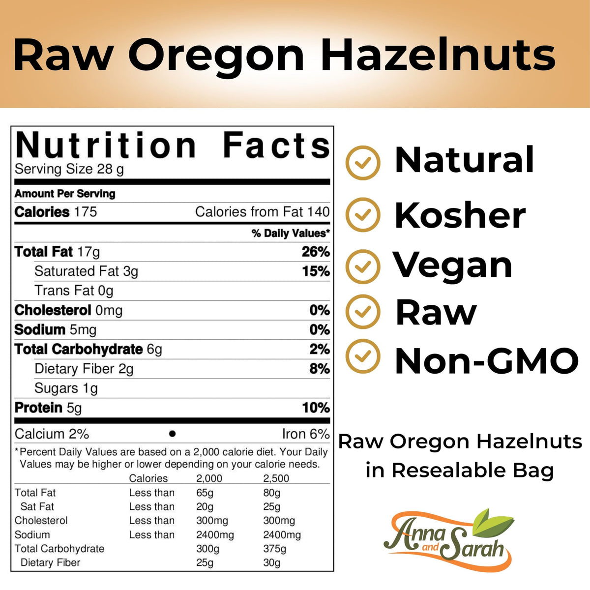 Raw Oregon Hazelnuts – Natural, Kosher, 3 Lbs | Anna and Sarah