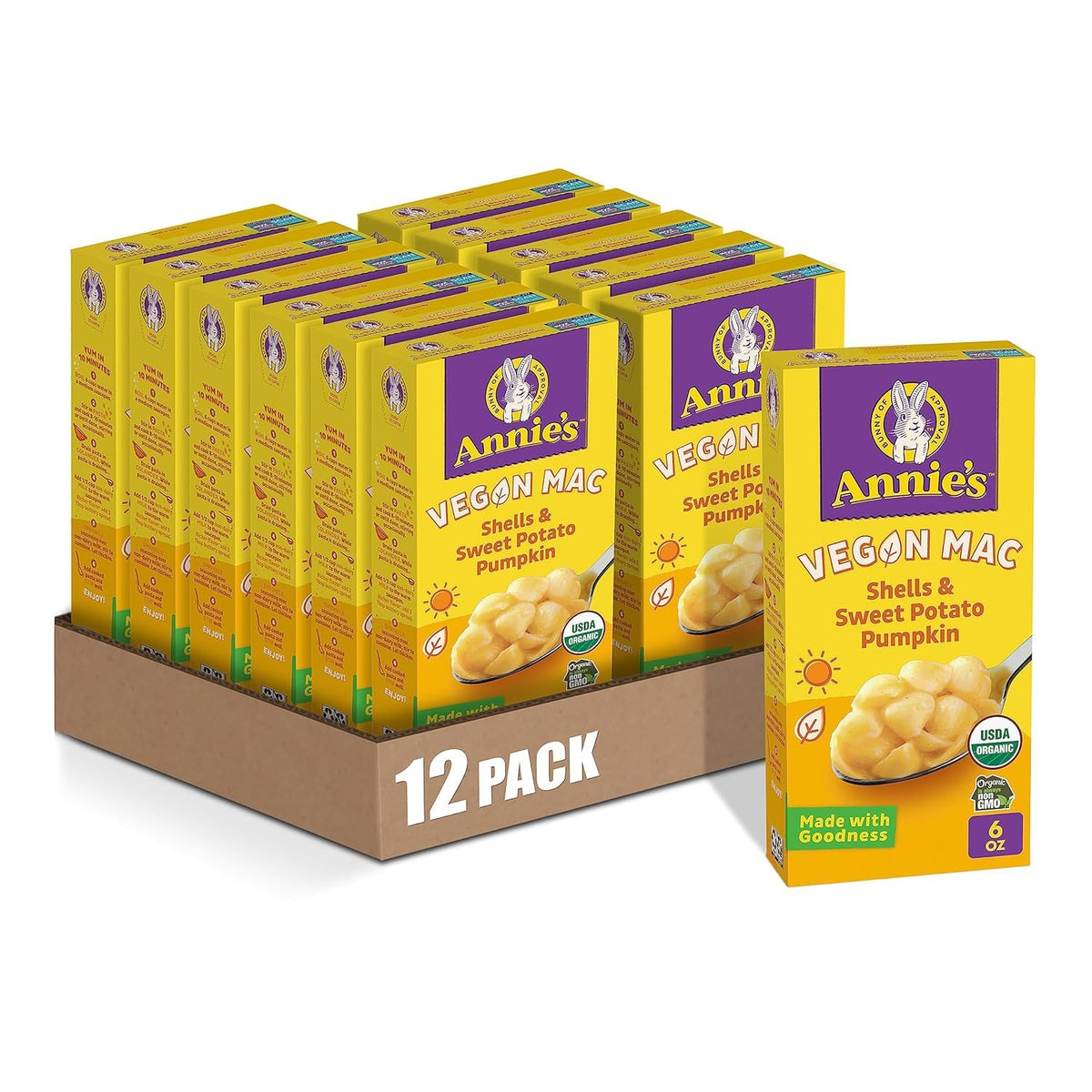 Annie's Organic Vegan Mac Shells – Sweet Potato Pumpkin Pasta & Sauce, 6 oz (Pack of 12)