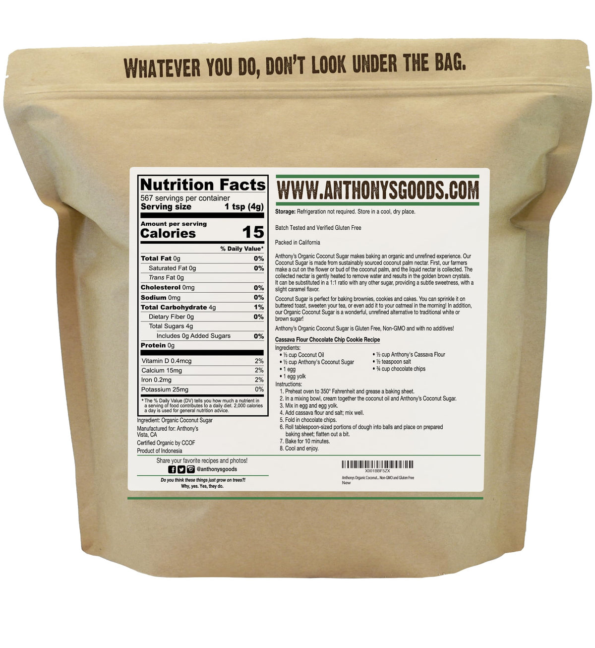 Anthony's Organic Coconut Sugar 5lb – Non-GMO, Gluten Free, 1:1 Sugar Substitute