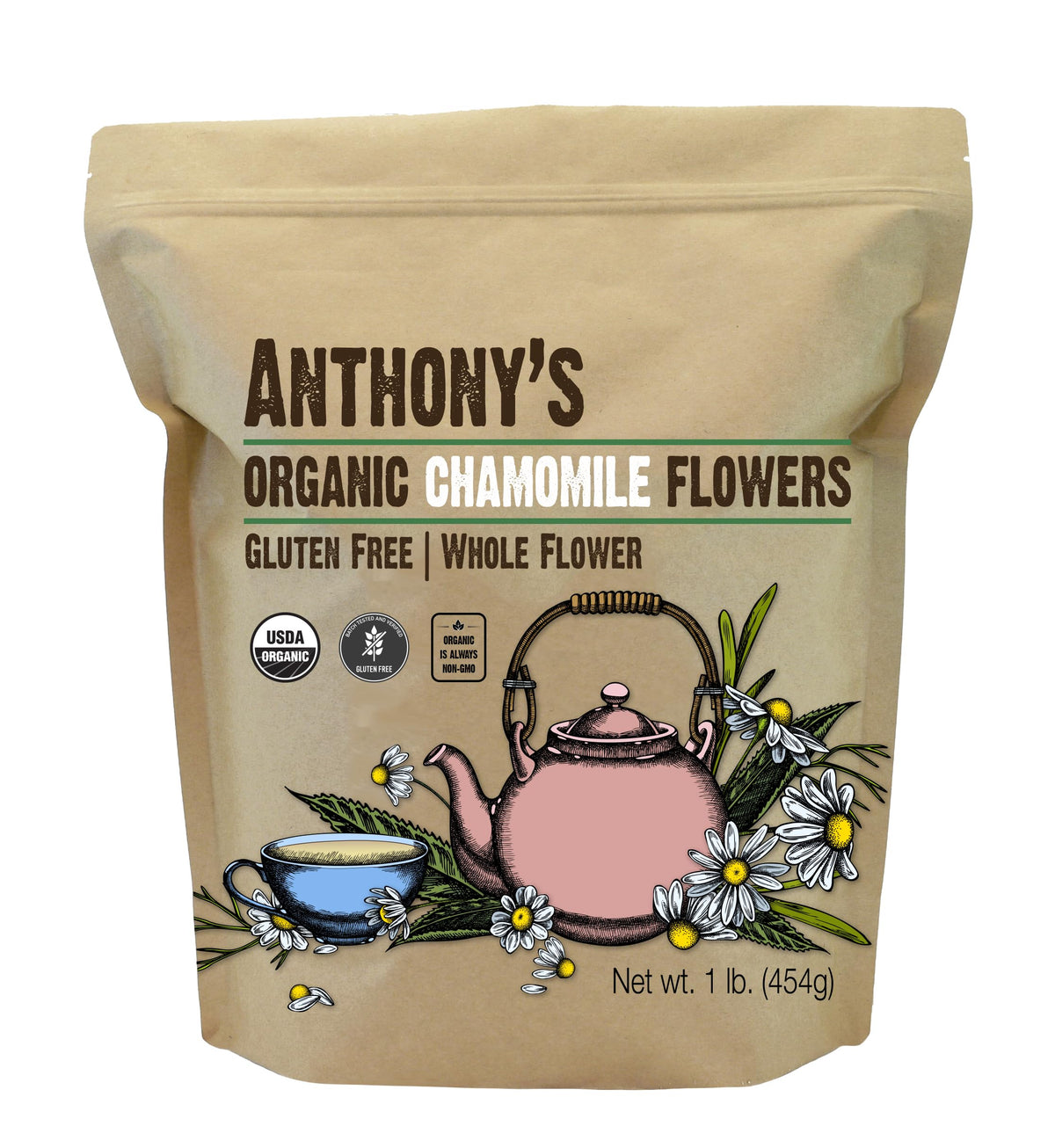 Anthony's Organic Chamomile Flowers - 1 lb Loose Leaf, Gluten Free, Non-GMO