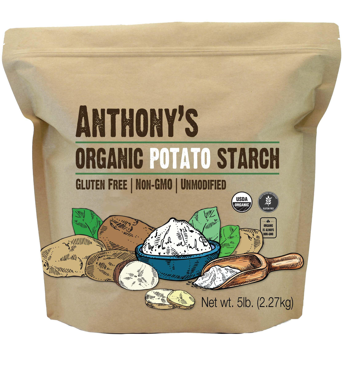 Anthony's Organic Potato Starch – Unmodified, Gluten Free, 5 lb | Resistant Starch