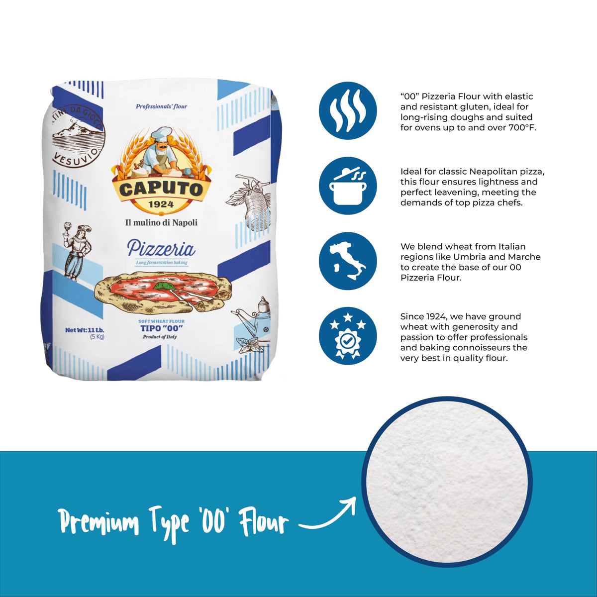 Antimo Caputo Pizzeria Flour Blue – 11 lb Italian 00 Flour for Neapolitan Pizza Dough