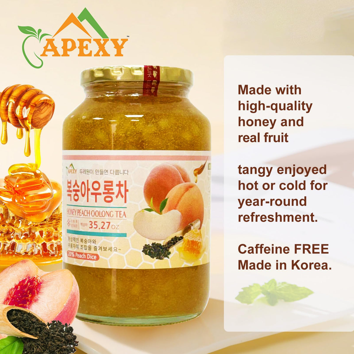 Apexy Korean Honey Peach Oolong Tea – Real Fruit, No Artificial Colors | Premium 35.27oz (1kg)