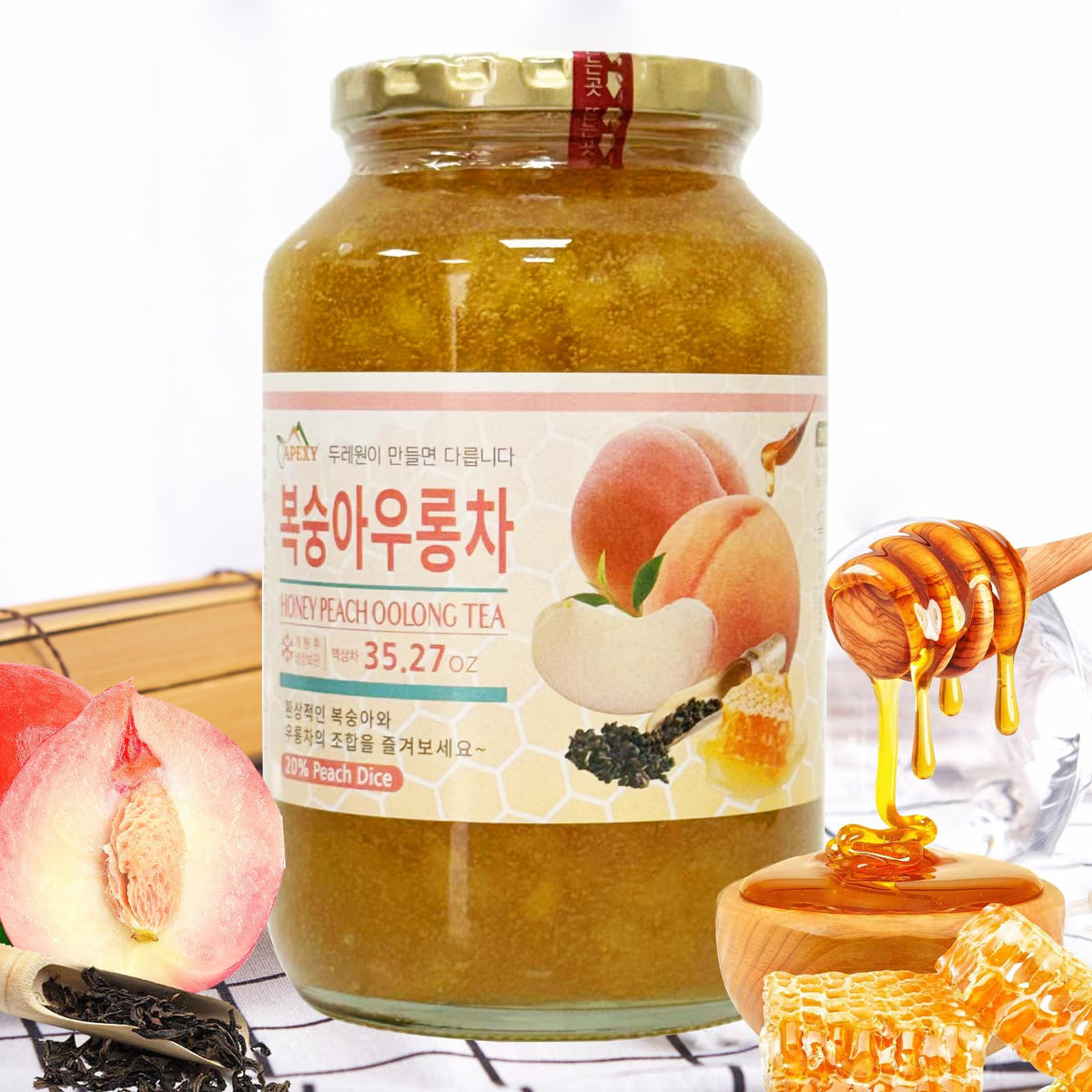 Apexy Korean Honey Peach Oolong Tea – Real Fruit, No Artificial Colors | Premium 35.27oz (1kg)