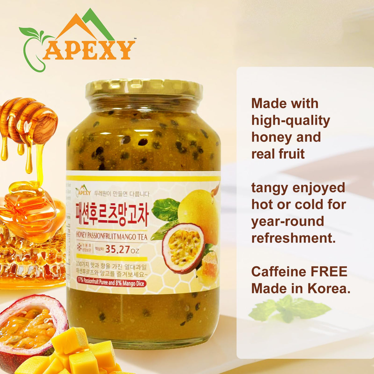 Apexy Korean Honey Passionfruit Mango Tea – Real Fruit, No Artificial Colors
