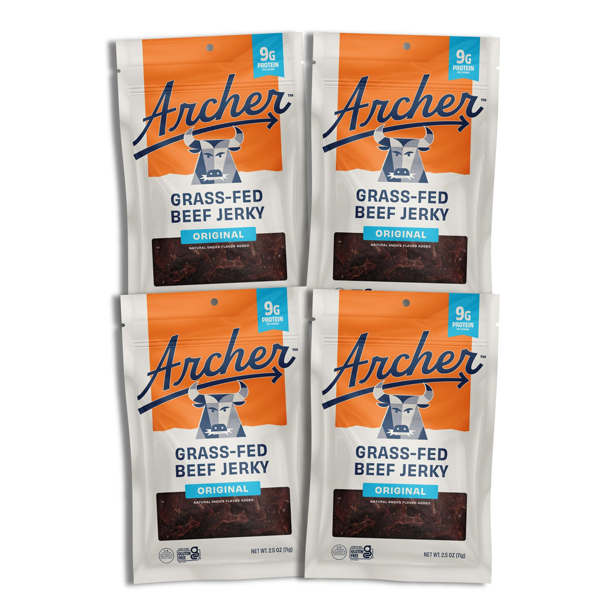 Archer Jerky Grass Fed Beef Jerky – Original Flavor, 4-Pack 2.5 oz Bags | Gluten Free, High Protein Snack