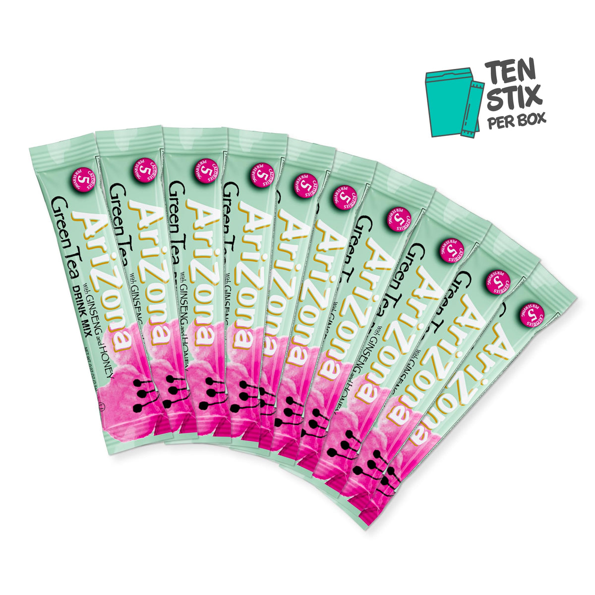 AriZona Green Tea Stix - On-the-Go Powdered Drink Mix with Ginseng & Honey, 120 Stix (Pack of 12)