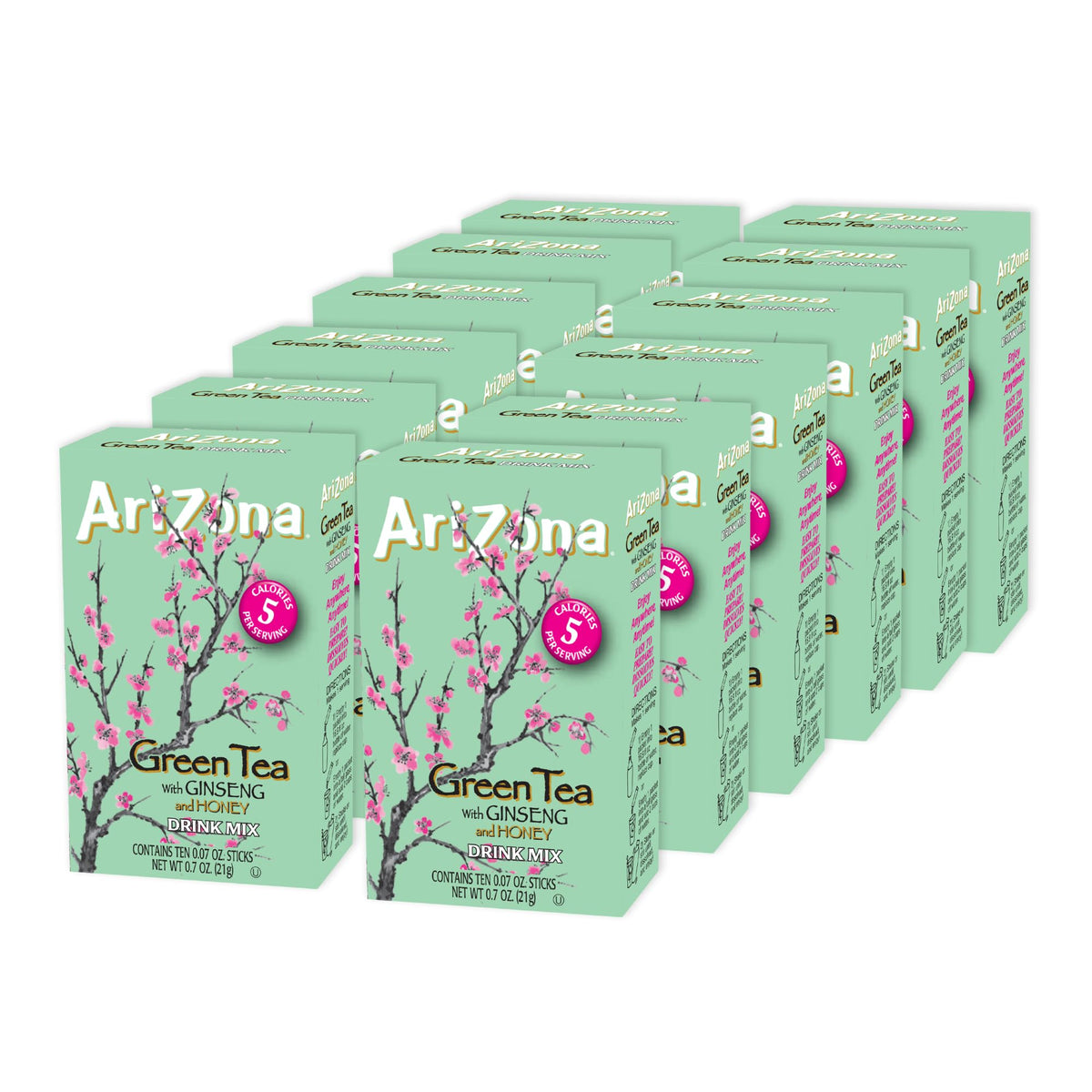 AriZona Green Tea Stix - On-the-Go Powdered Drink Mix with Ginseng & Honey, 120 Stix (Pack of 12)