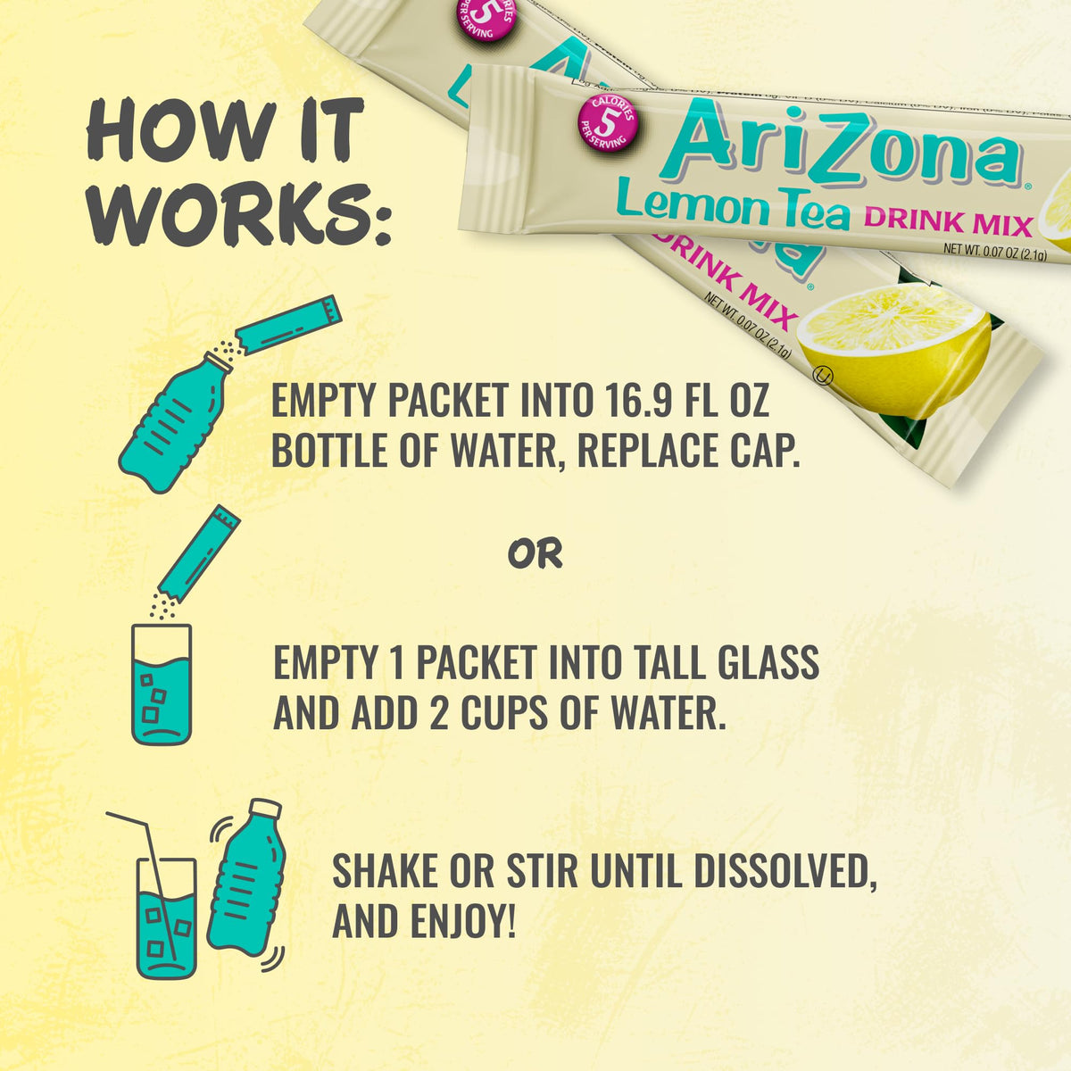 AriZona Lemon Tea Stix On-the-Go — 120 Sticks (12 Boxes) | 5 Calories per Stick