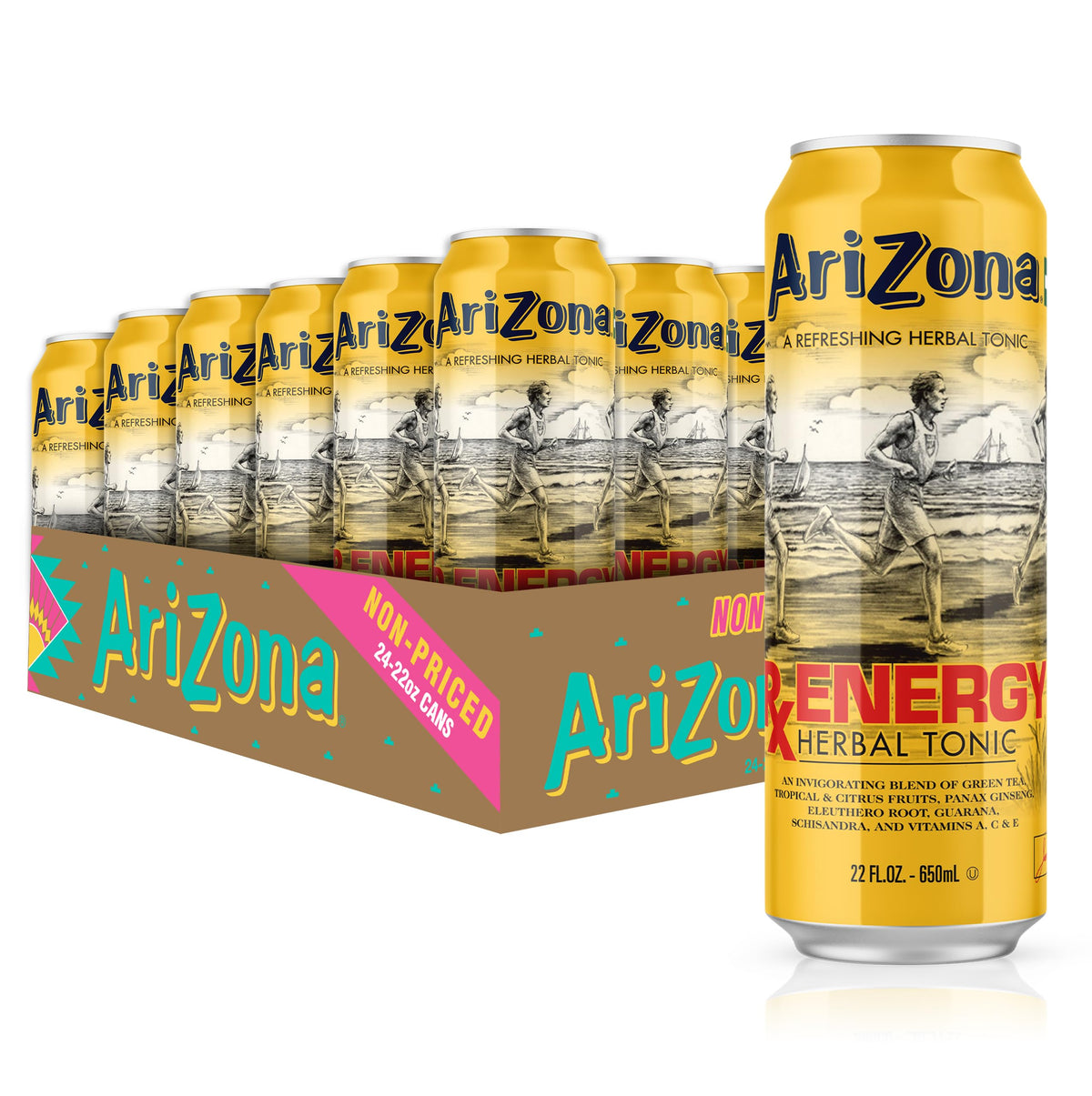 AriZona Rx Energy - Big Can 22 oz (Pack of 24) | Natural Herbal Energy Drink