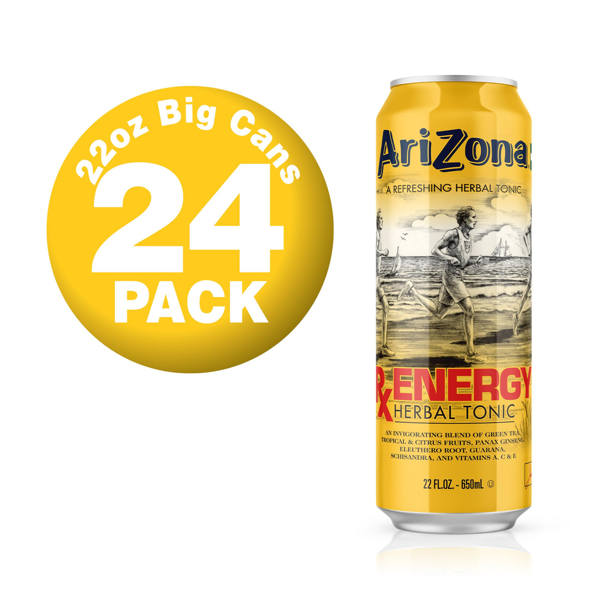 AriZona Rx Energy - Big Can 22 oz (Pack of 24) | Natural Herbal Energy Drink