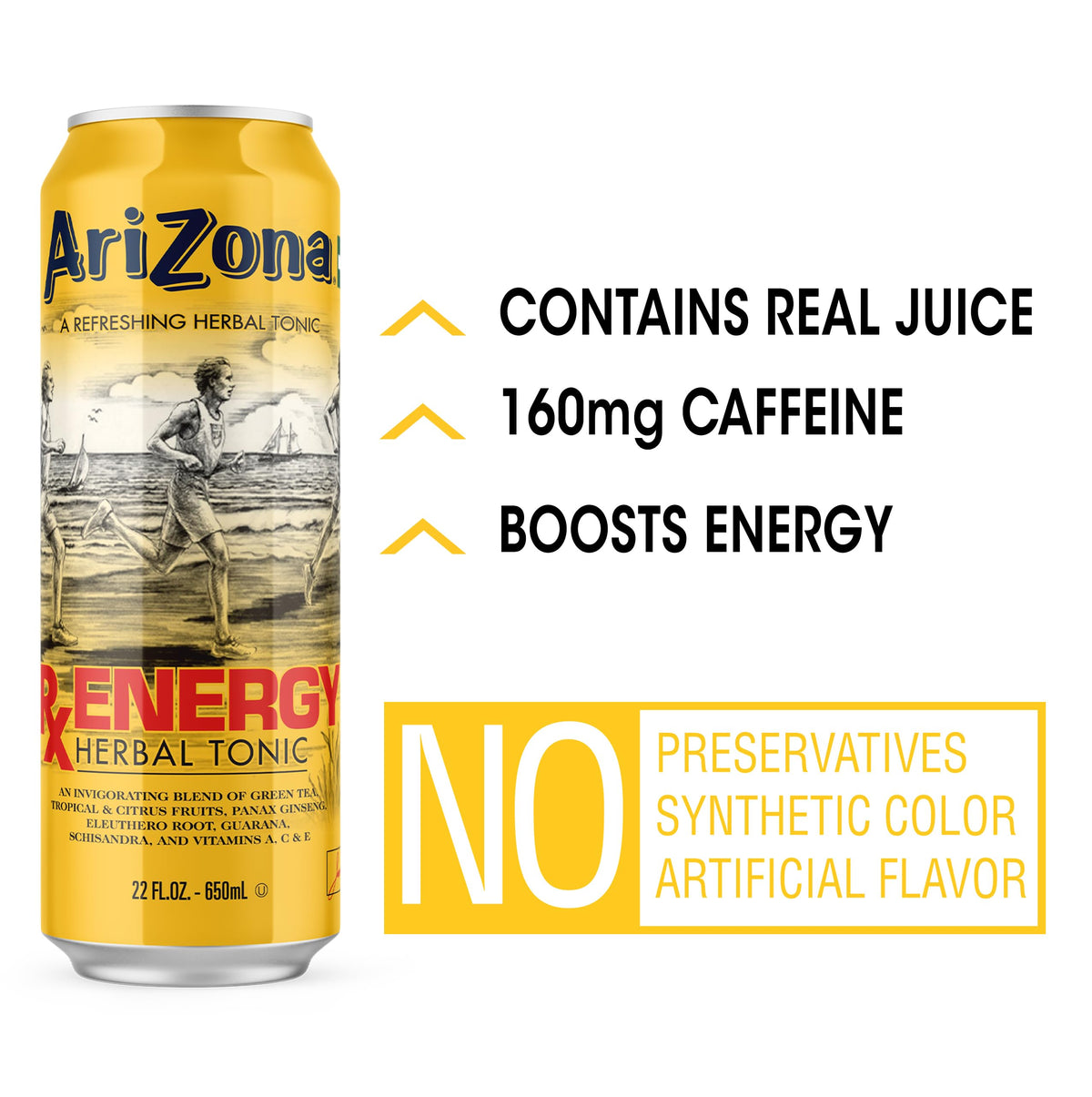AriZona Rx Energy - Big Can 22 oz (Pack of 24) | Natural Herbal Energy Drink