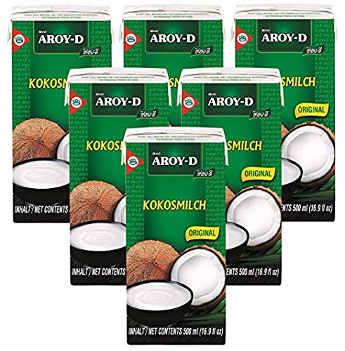 Aroy-D Coconut Milk 16.9 Fl Oz (500ml) Pack of 6 – 99.95% Coconut Milk, Vegan & BPA-Free