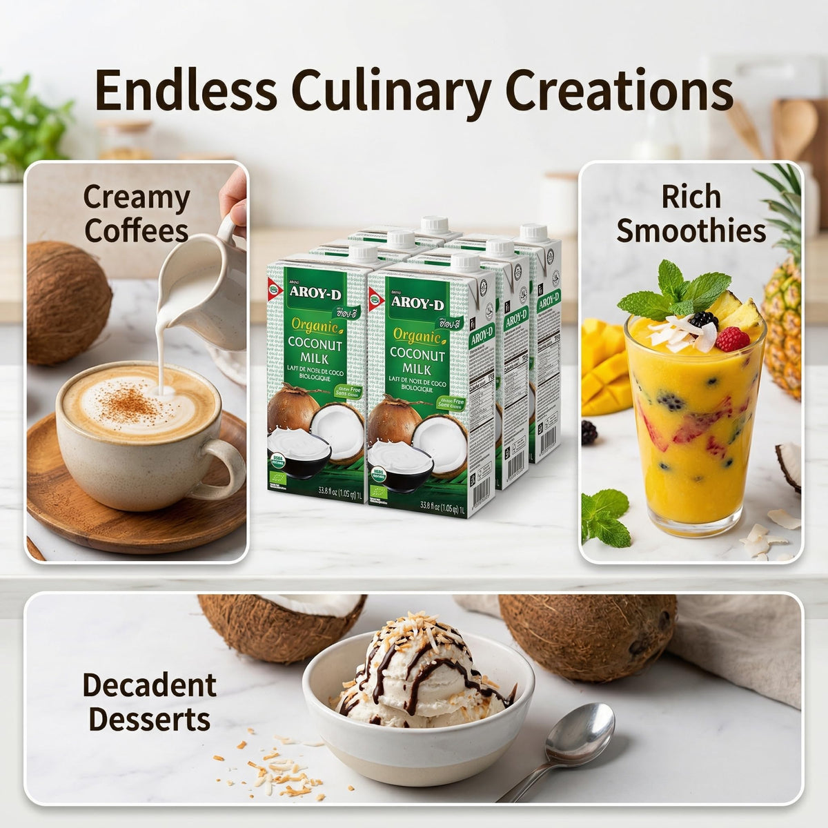 AROY-D Organic Coconut Milk 33.8 oz | Pack of 6 | Gluten-Free, Vegan