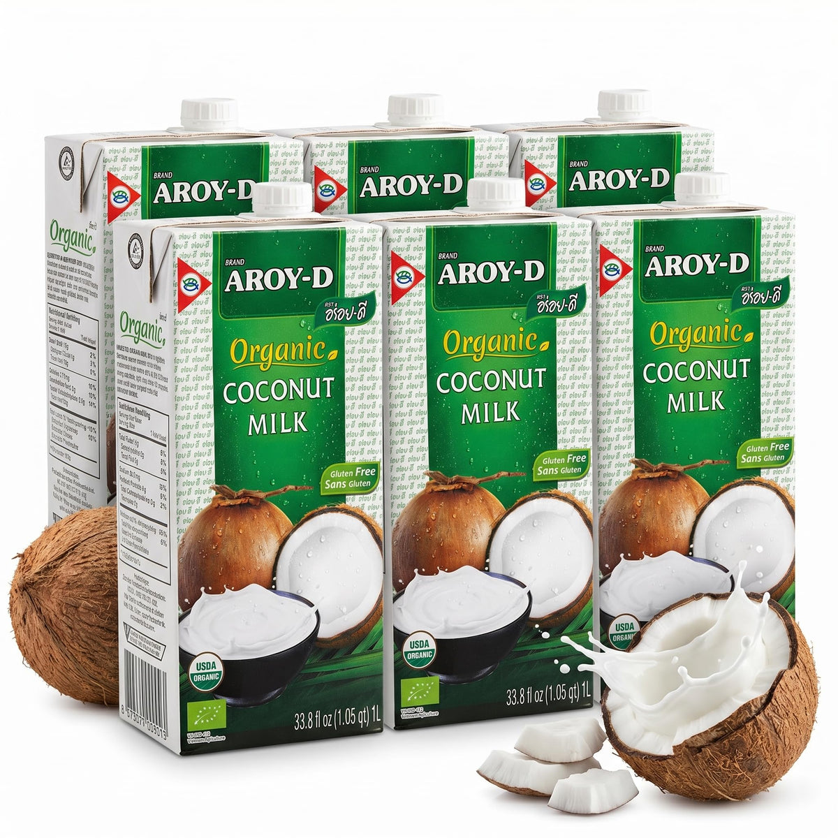 AROY-D Organic Coconut Milk 33.8 oz | Pack of 6 | Gluten-Free, Vegan
