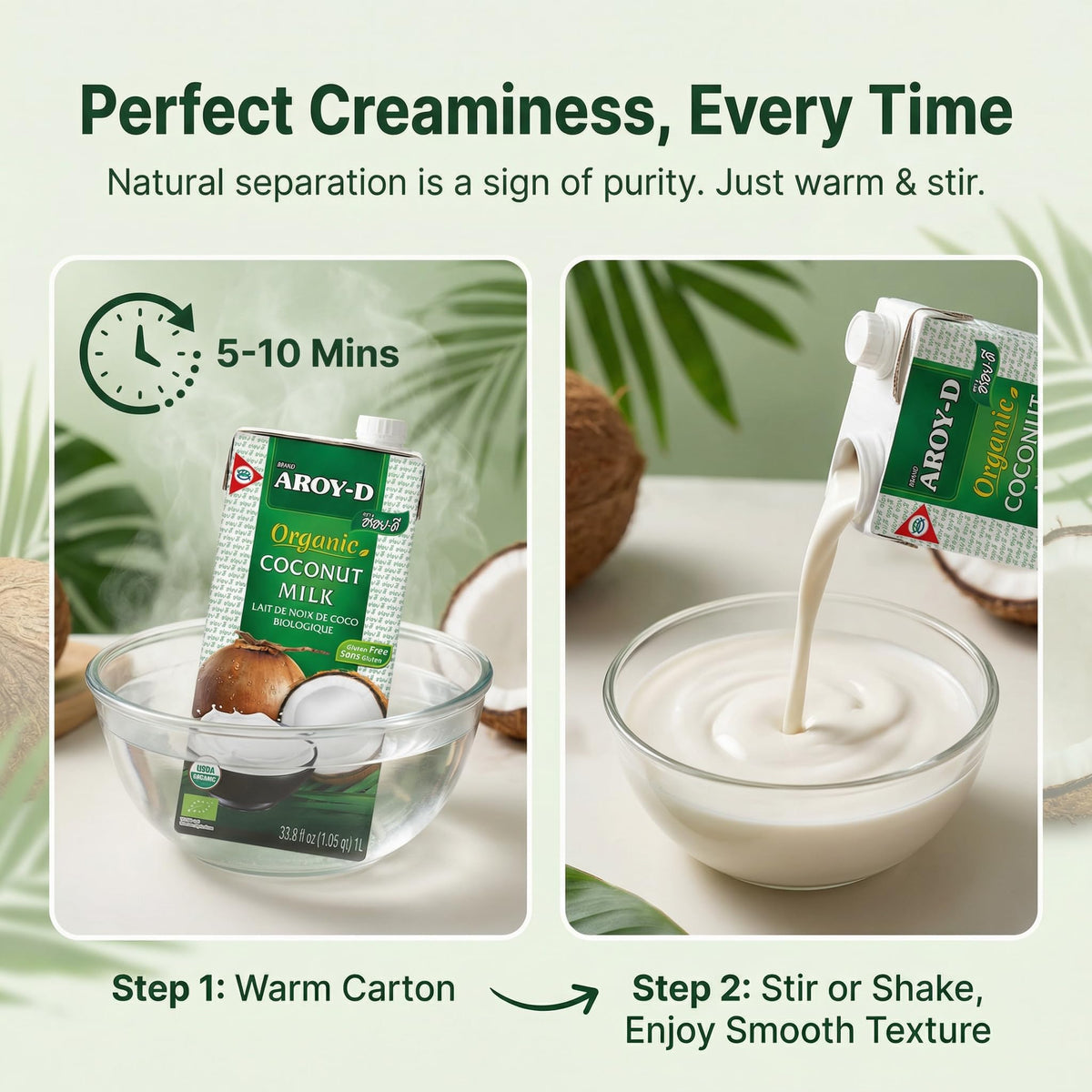 AROY-D Organic Coconut Milk 33.8 oz | Pack of 6 | Gluten-Free, Vegan
