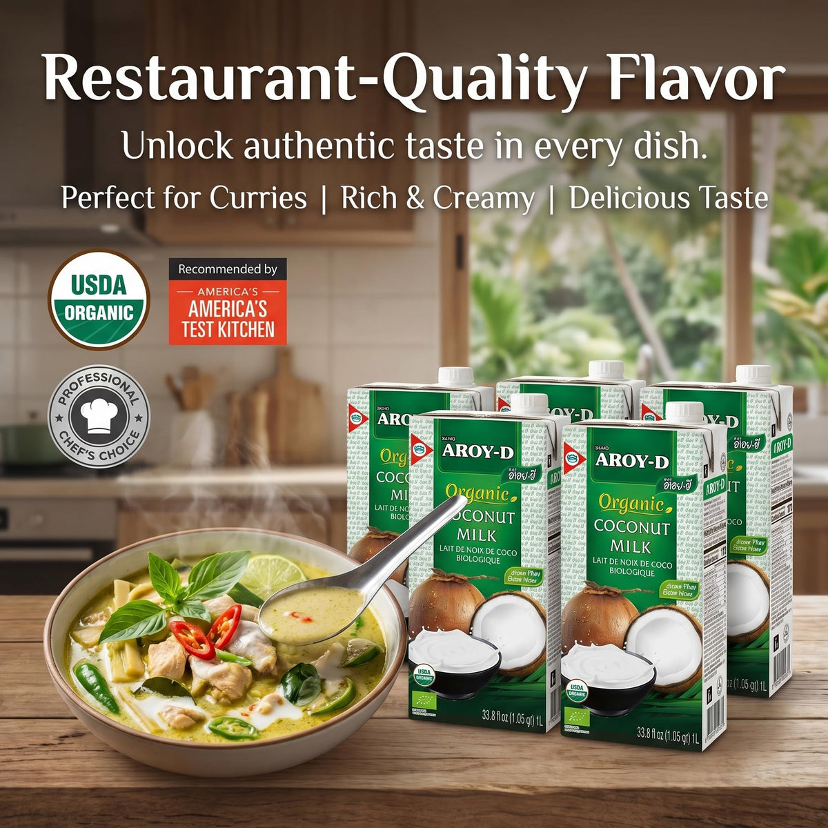 AROY-D Organic Coconut Milk 33.8 oz | Pack of 6 | Gluten-Free, Vegan