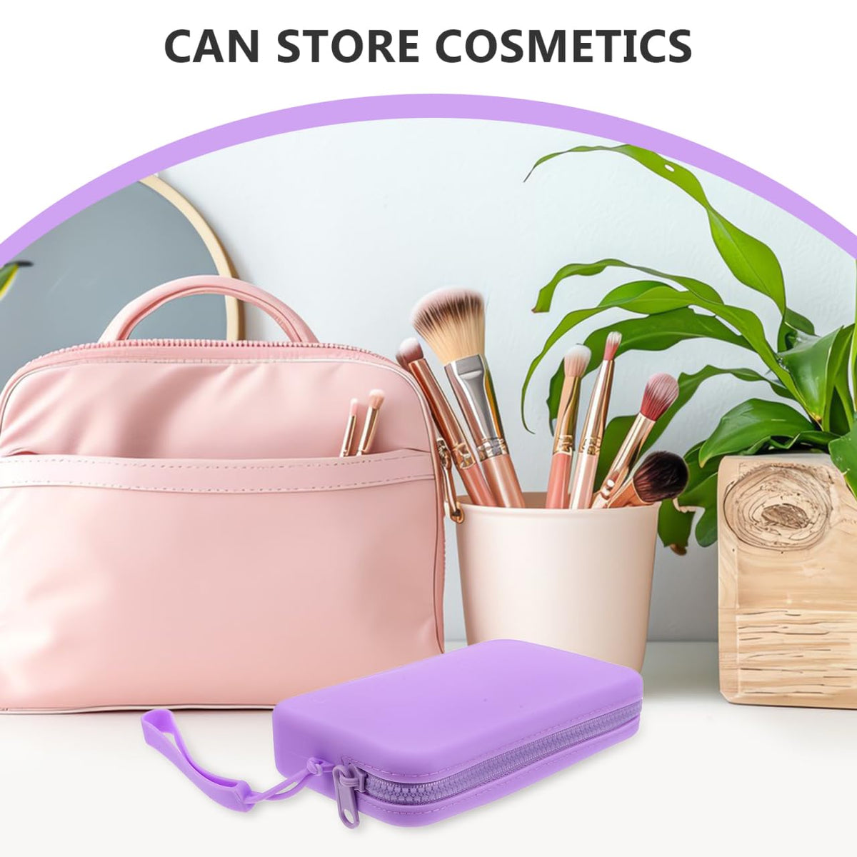 ARTIBETTER Silicone Makeup Bag Zippered Small Portable Waterproof Cosmetic Pouch Travel Organizer Purple Storage Case for Toiletries and Accessories