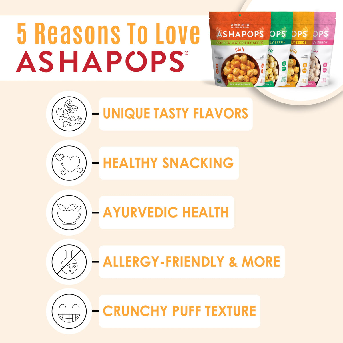 AshaPops Popped Water Lily Seeds Variety Pack – Gluten Free, Vegan, Paleo, 4 Bags