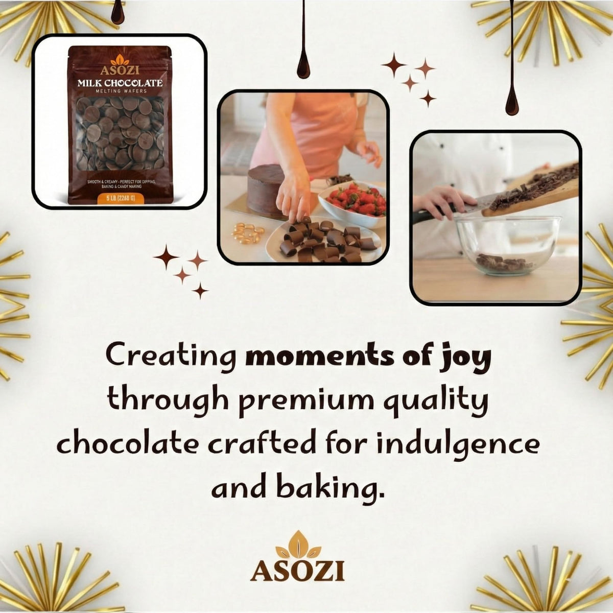 ASOZI Milk Chocolate Melting Wafers – 5 lb Bulk, Smooth Melt for Dipping, Coating & Dubai Chocolate Bars
