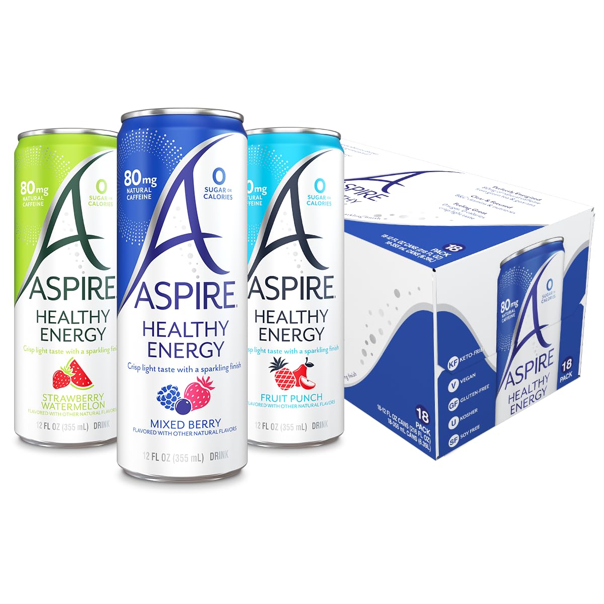 ASPIRE Fan Favorite Variety Pack — 80mg Natural Caffeine, Zero Sugar, Keto Friendly, 18 Pack