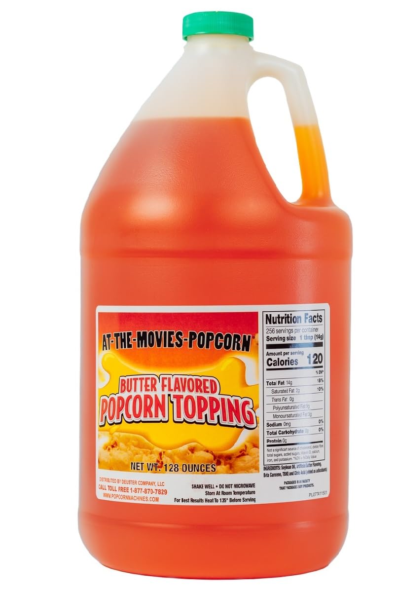 At-The-Movies-Popcorn Buttery Flavor Popcorn Topping (1 Gallon) – Movie Theater Butter Popcorn Oil, Vegan, Gluten Free