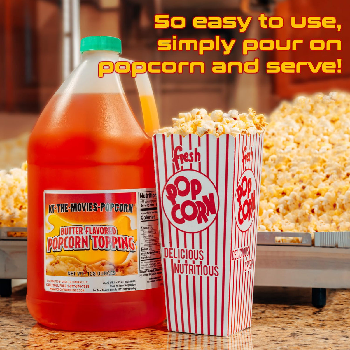 At-The-Movies-Popcorn Buttery Flavor Popcorn Topping (1 Gallon) – Movie Theater Butter Popcorn Oil, Vegan, Gluten Free