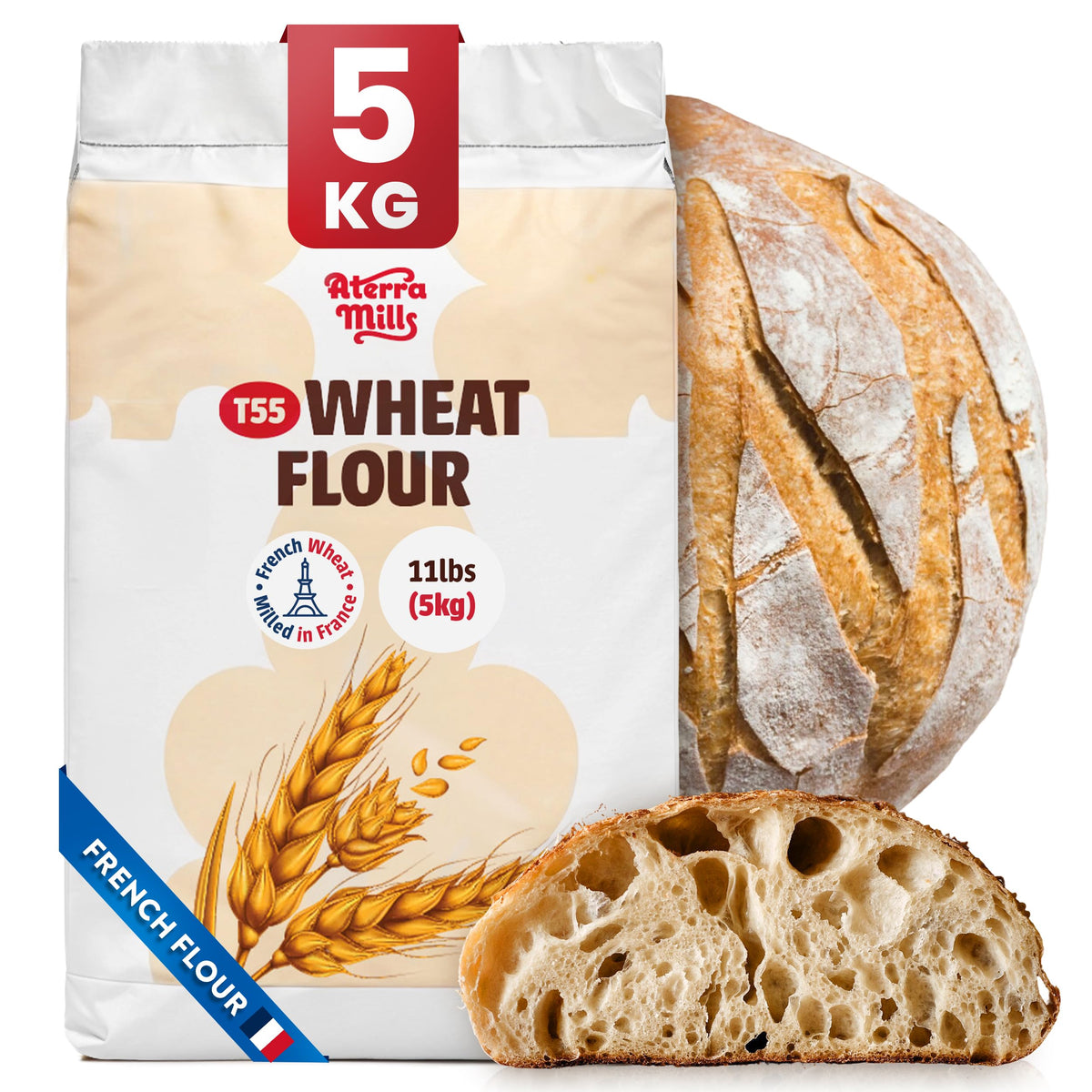 Aterra Mills T55 French All-Purpose Flour | Unbleached Bread Flour, 5kg