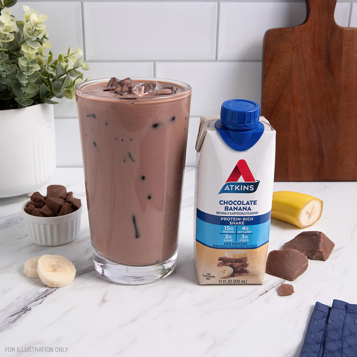 Atkins Chocolate Banana Protein Shake – 15g Protein, 5g Net Carbs, 11 fl oz (4 Pack)