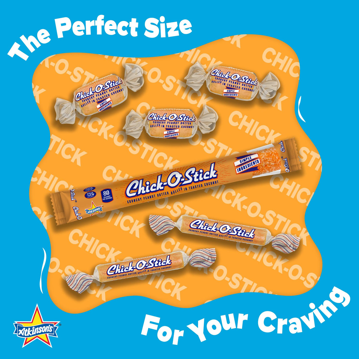 Atkinson's Chick-O-Stick - Crunchy Peanut Butter Rolled in Toasted Coconut - Gluten Free, Kosher, Vegan, No Artificial Ingredients - 1.6 oz Bar, 24 Count