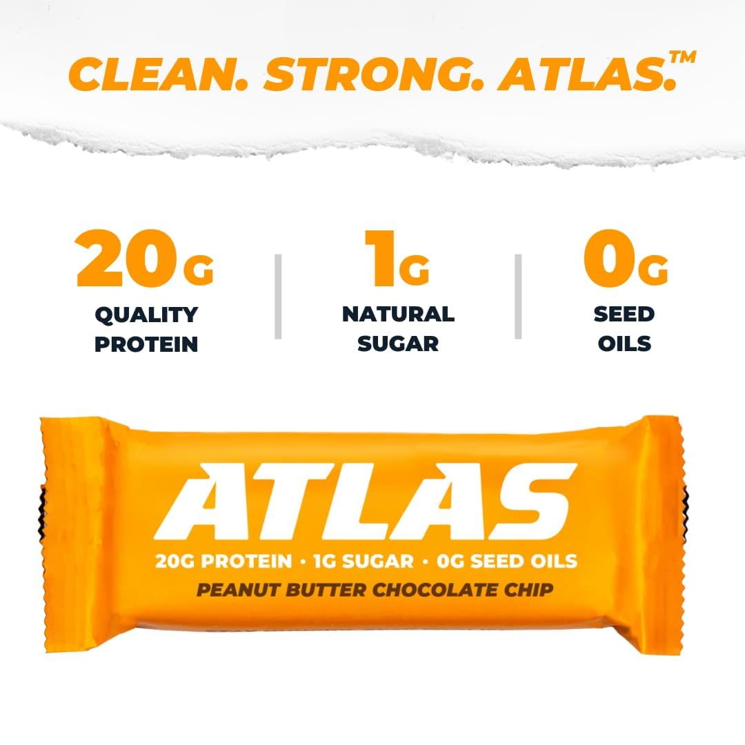 Atlas Protein Bar - 20g Protein, 1g Sugar, Clean Ingredients, Gluten Free Whey Variety, 36 Count