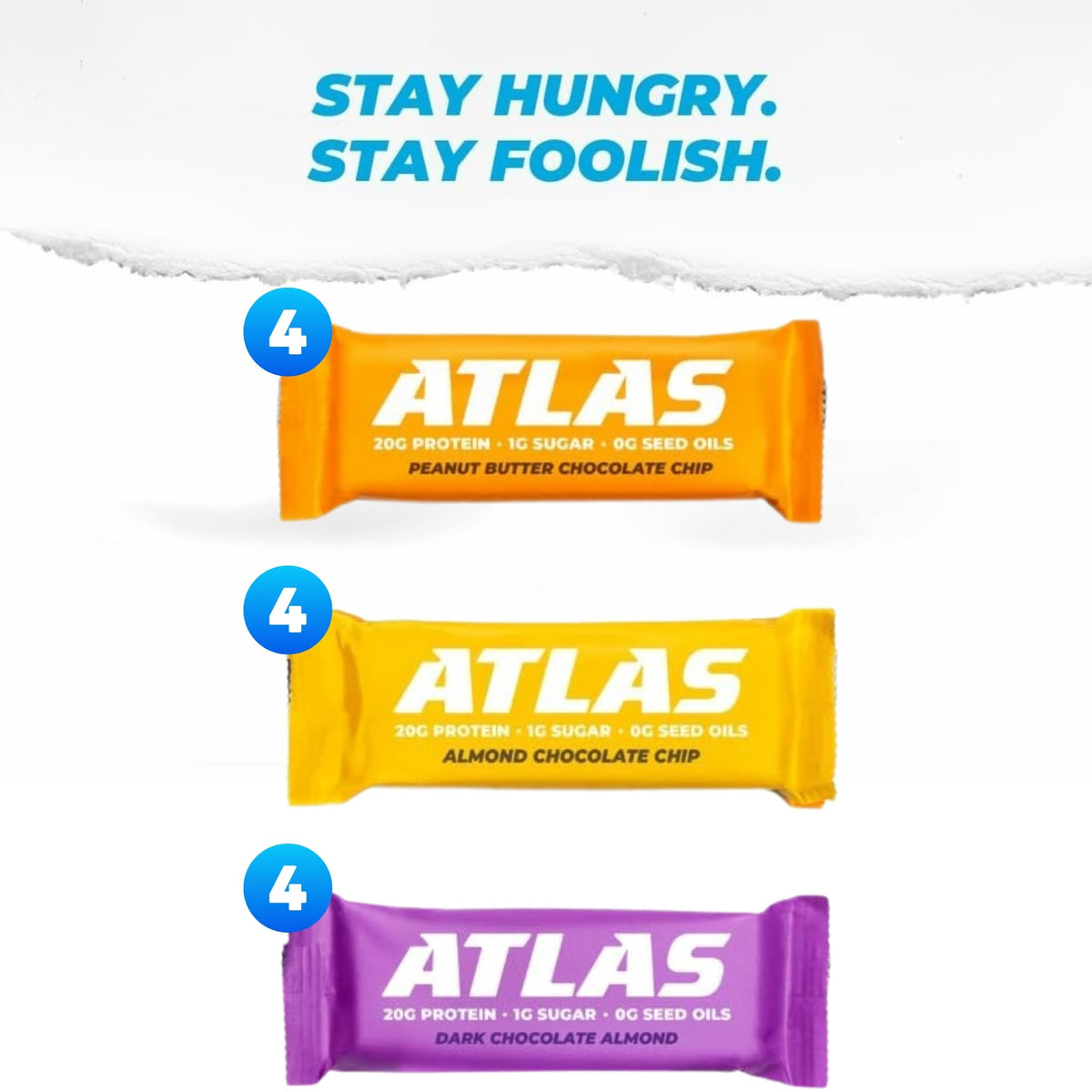 Atlas Protein Bar - 20g Protein, 1g Sugar, Clean Ingredients, Gluten Free Whey Variety, 36 Count
