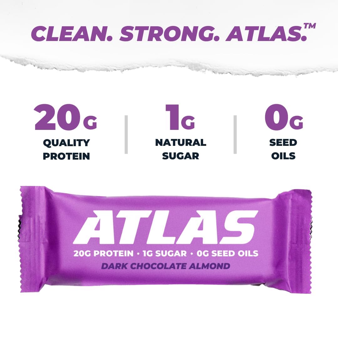 Atlas Real Food Protein Bar – 20g Protein, 1g Sugar, No Seed Oils, No Artificial Sweeteners (Variety, 24 Count)