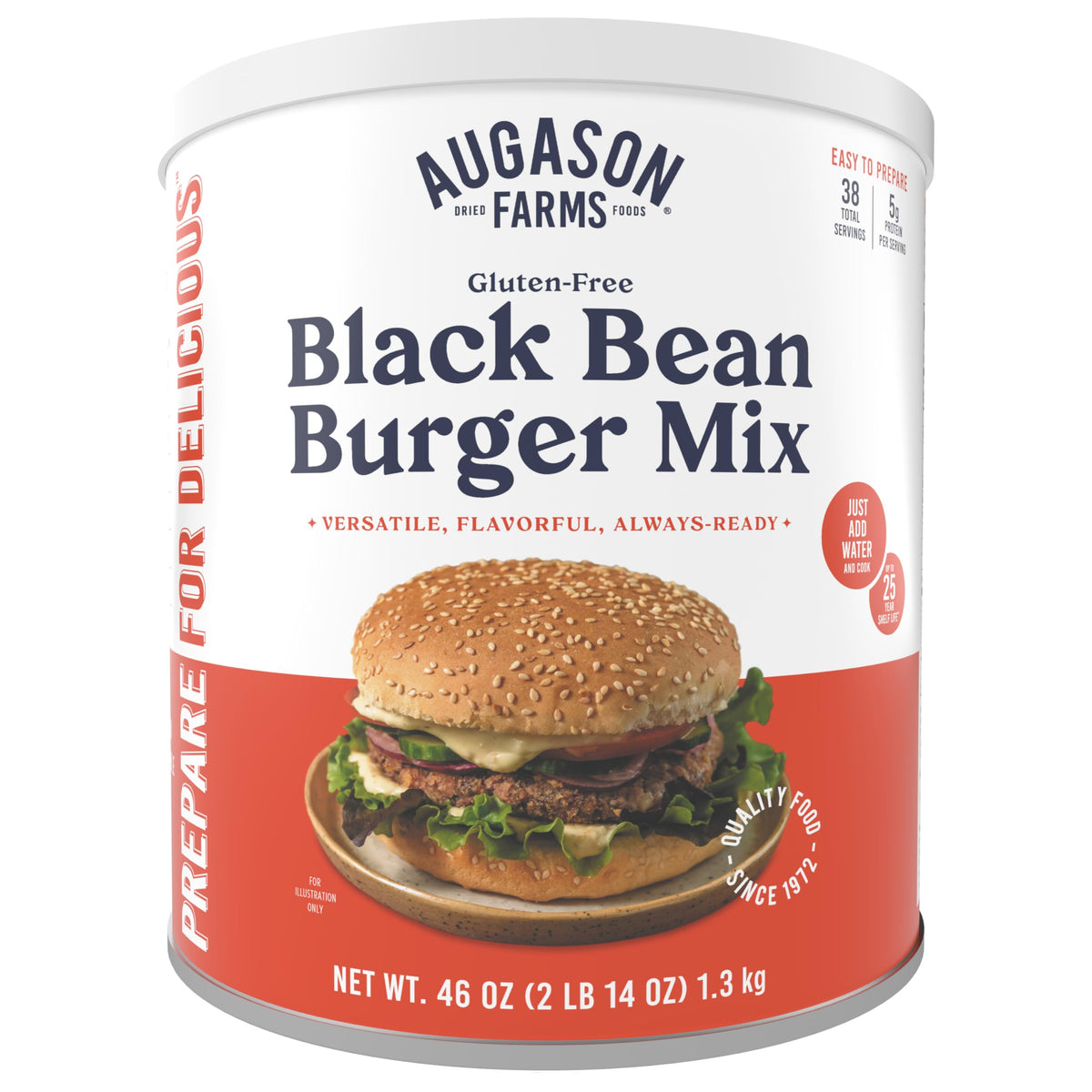 Augason Farms Black Bean Burger Mix Can – Gluten Free, 38 Servings, Emergency Food Storage