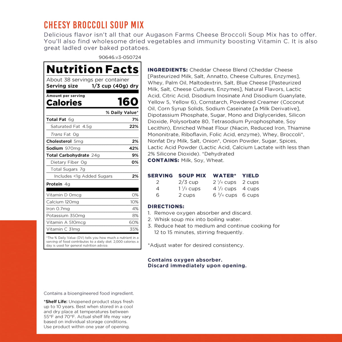 Augason Farms Cheesy Broccoli Soup Mix Can – 38 Servings, 6,270 Calories, 10-Year Shelf Life
