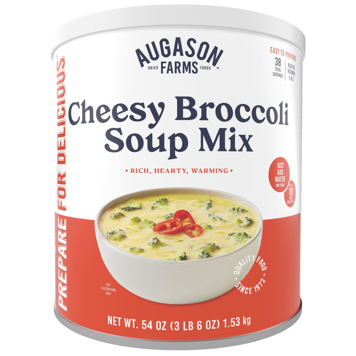 Augason Farms Cheesy Broccoli Soup Mix Can – 38 Servings, 6,270 Calories, 10-Year Shelf Life
