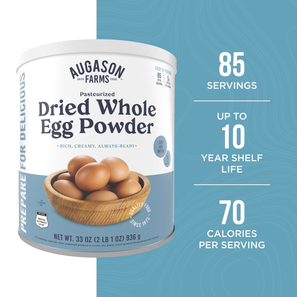 Augason Farms Pasteurized Dried Whole Egg Powder – 85 Servings, 10-Year Shelf Life