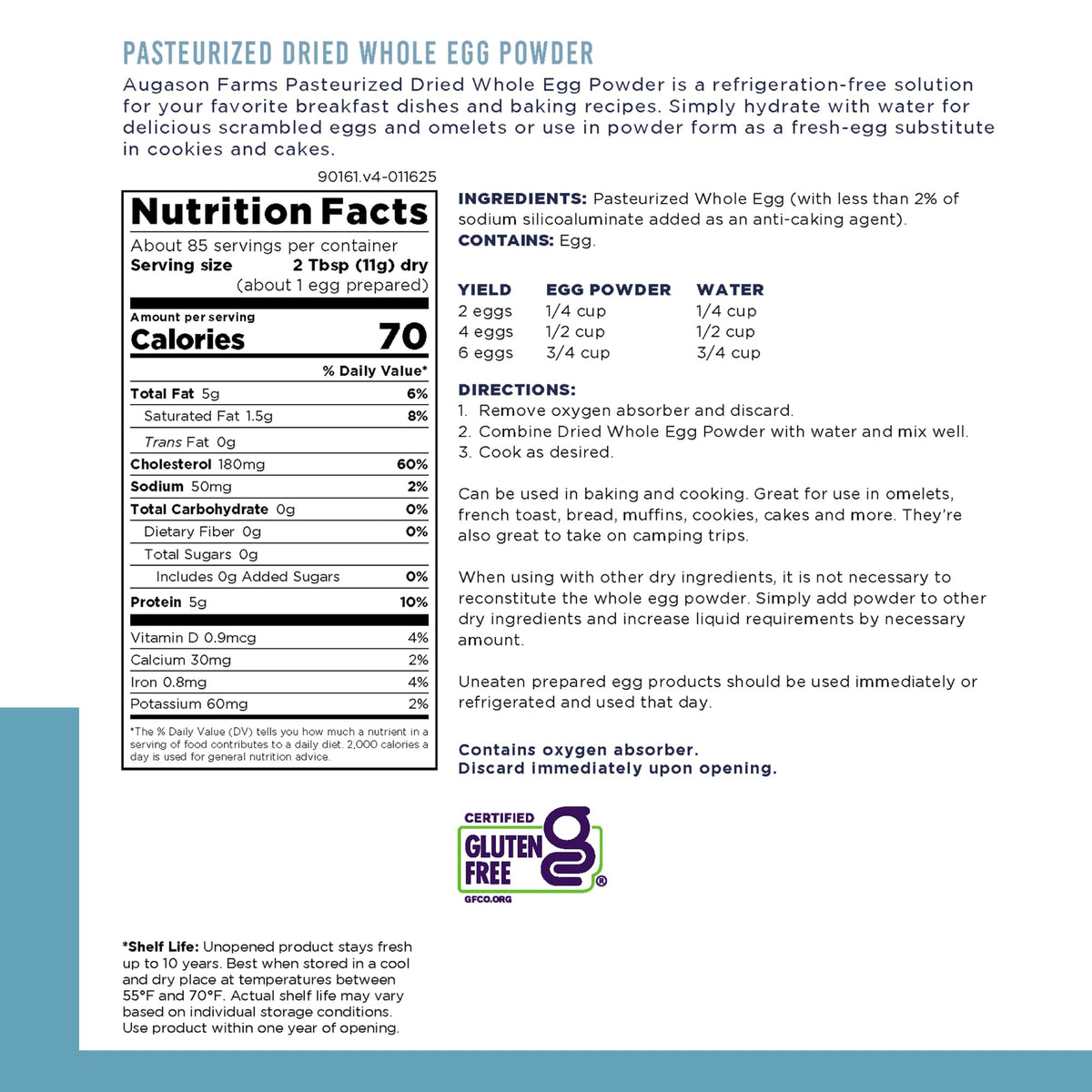 Augason Farms Pasteurized Dried Whole Egg Powder – 85 Servings, 10-Year Shelf Life