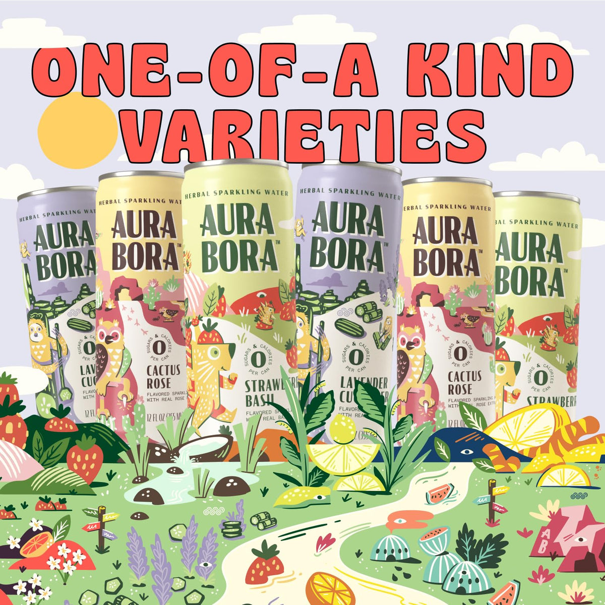 Aura Bora Best Sellers Variety Pack – Herbal Sparkling Water, 12 oz Cans, Pack of 18, 0 Calories
