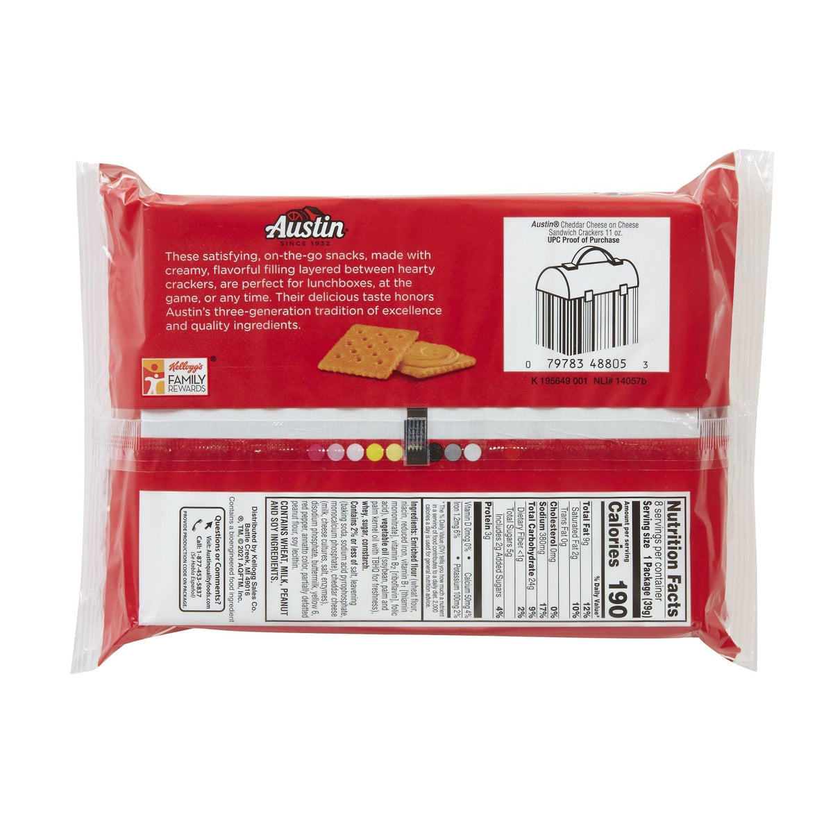 Austin Cheddar Cheese Flavored Sandwich Crackers – 96 Packs (12 Trays)