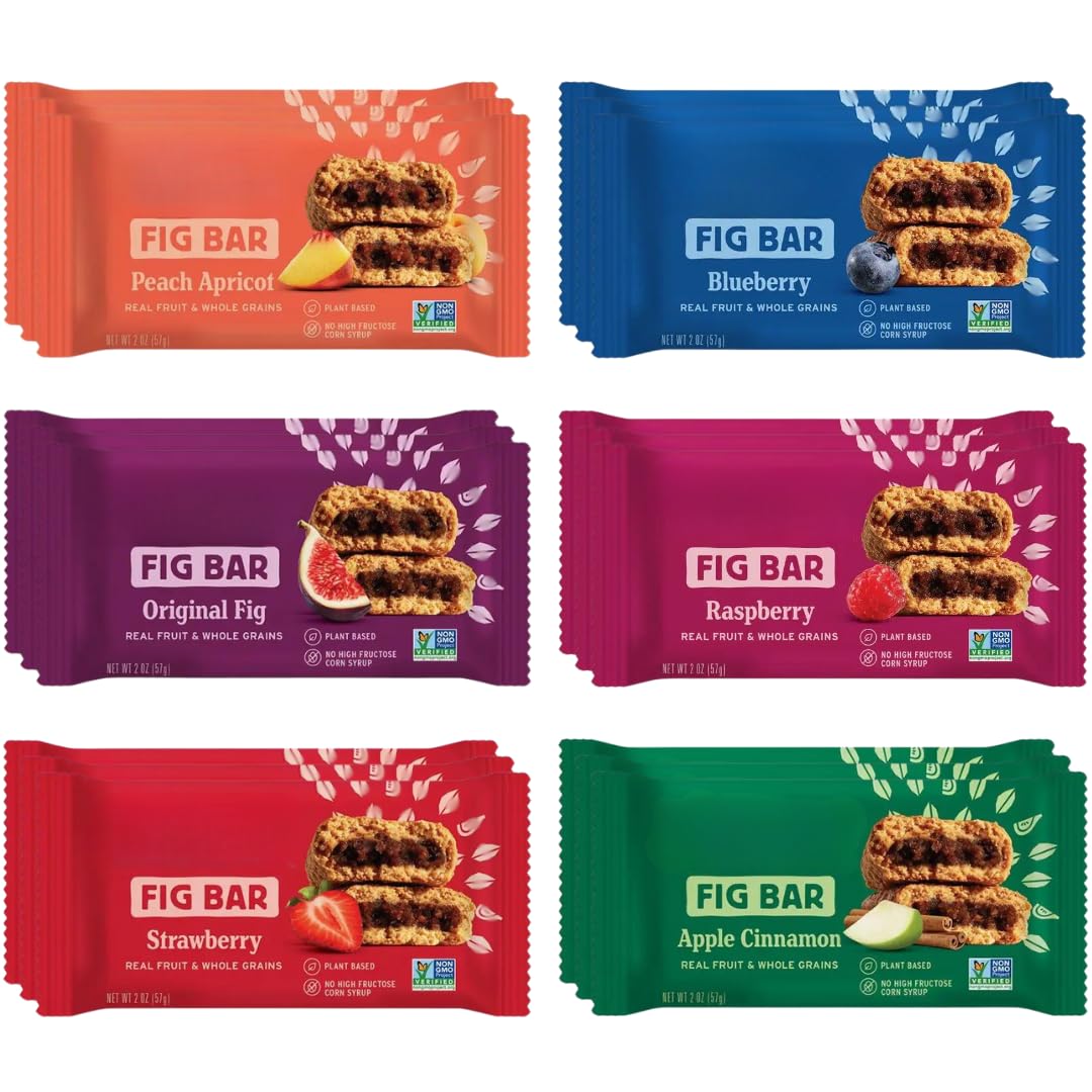 Avama Whole Wheat Fig Bars Variety Pack – 18 Bars, 6 Flavors, 2 oz Each