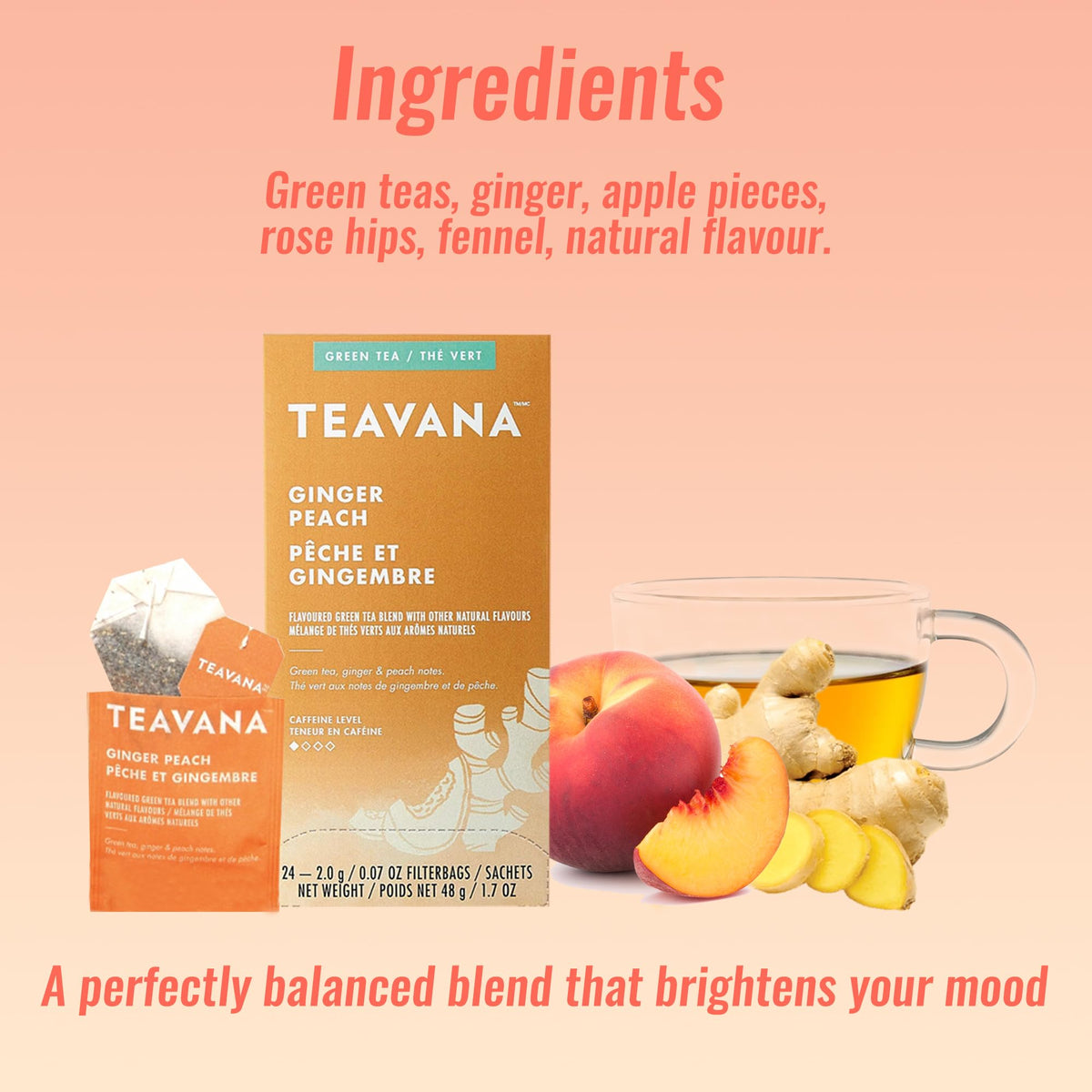 AYD Goods Medicine Ball Tea Bundle: Ginger Peach & Harmonic Mint with Honey Sticks (48 Teabags)