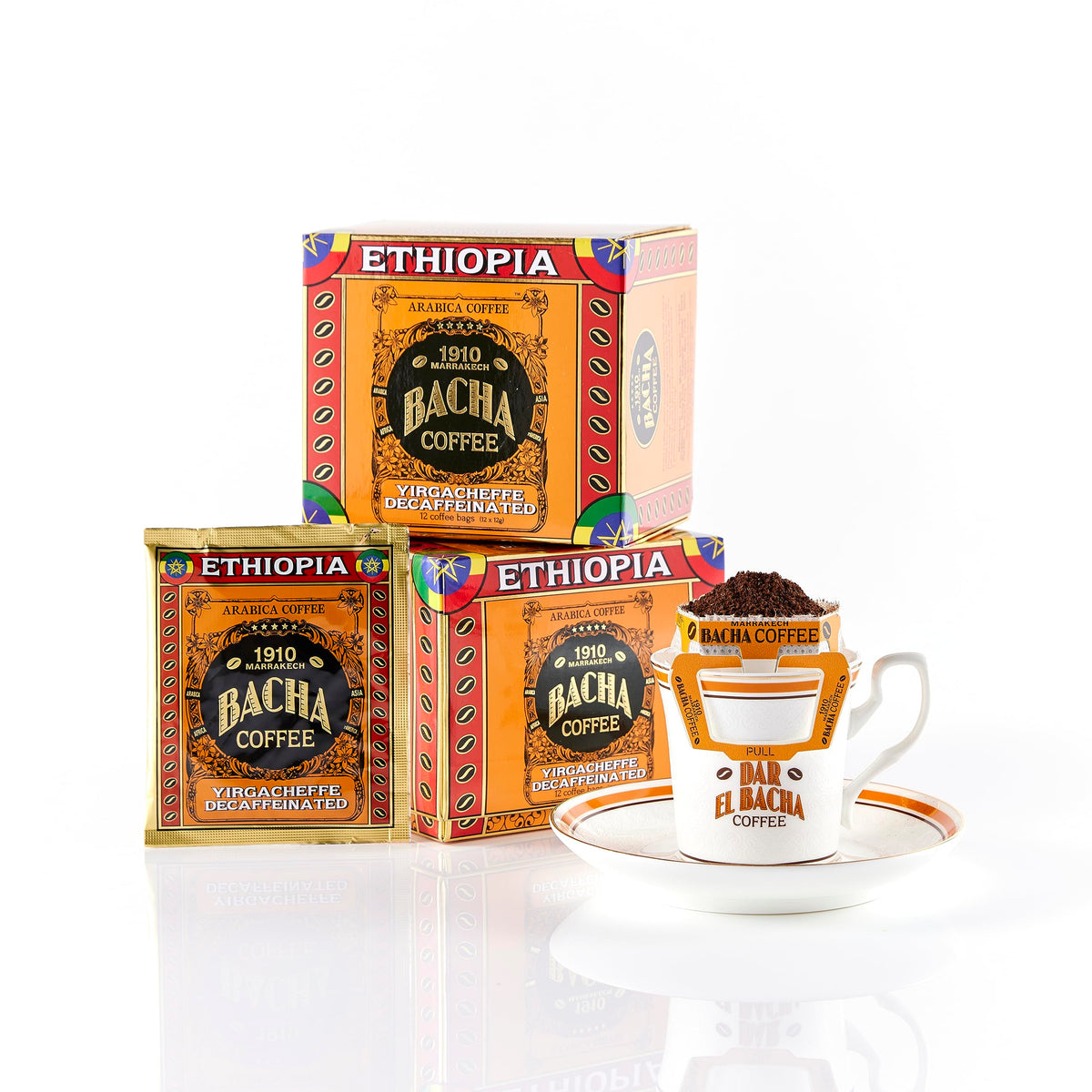 Bacha Coffee Yirgacheffe Decaf Ethiopia | 12 Drip Bags, 100% Arabica, Medium-Dark Roast