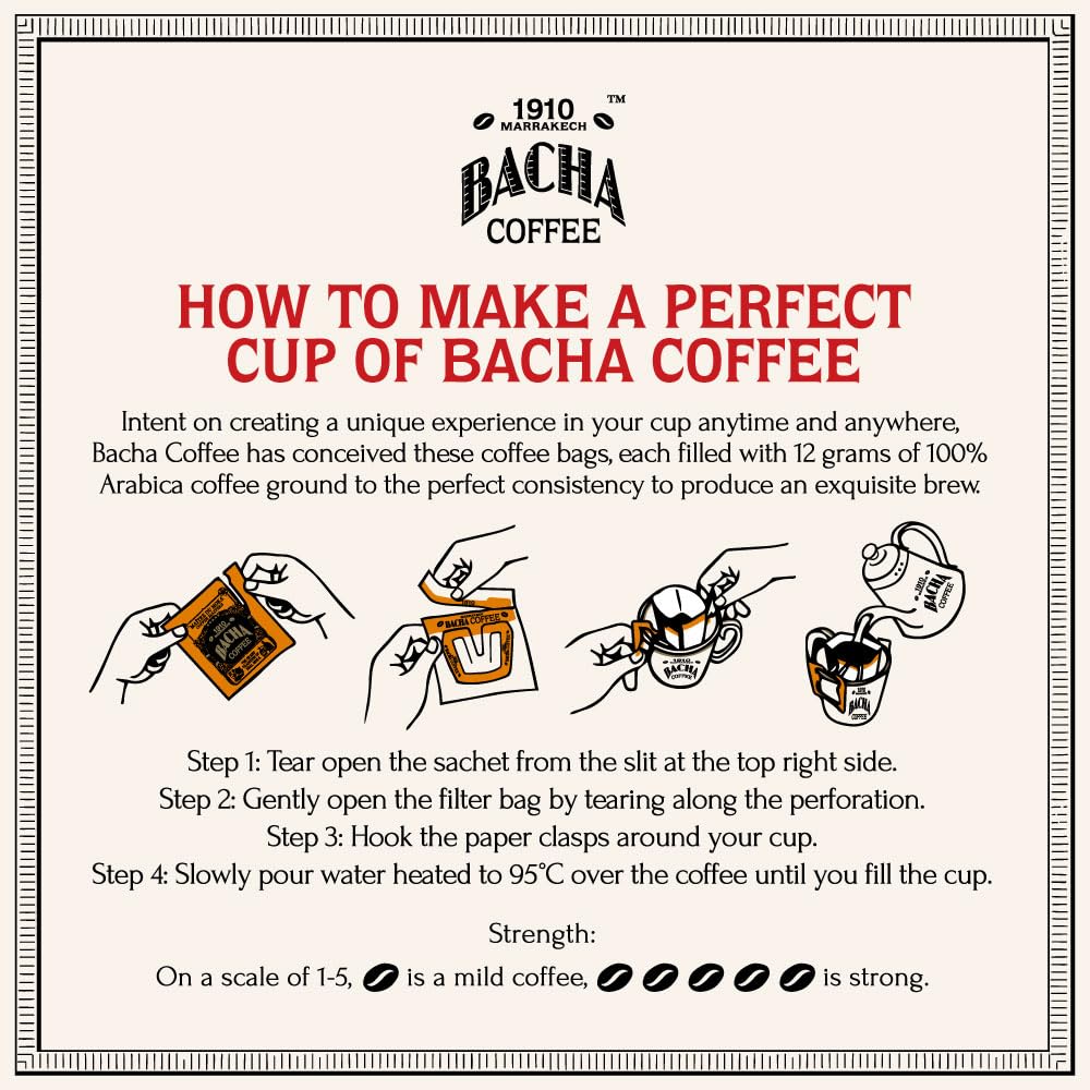 Bacha Coffee Yirgacheffe Decaf Ethiopia | 12 Drip Bags, 100% Arabica, Medium-Dark Roast