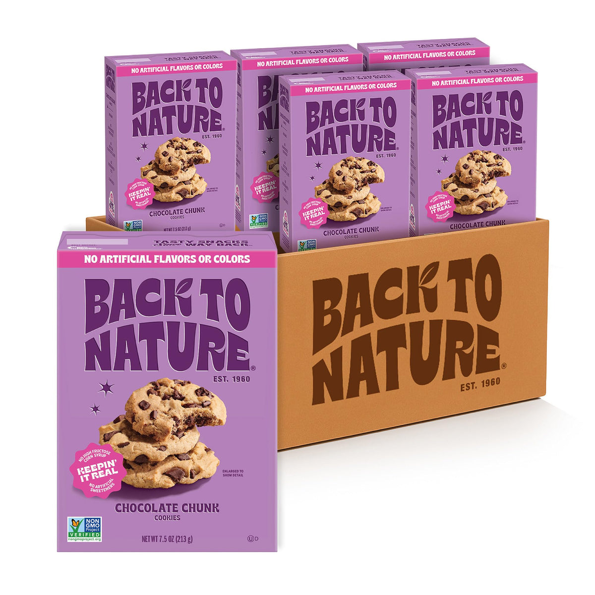 Back to Nature Chocolate Chunk Cookies – Non-GMO, Whole Grains, 7.5 oz (Pack of 6)