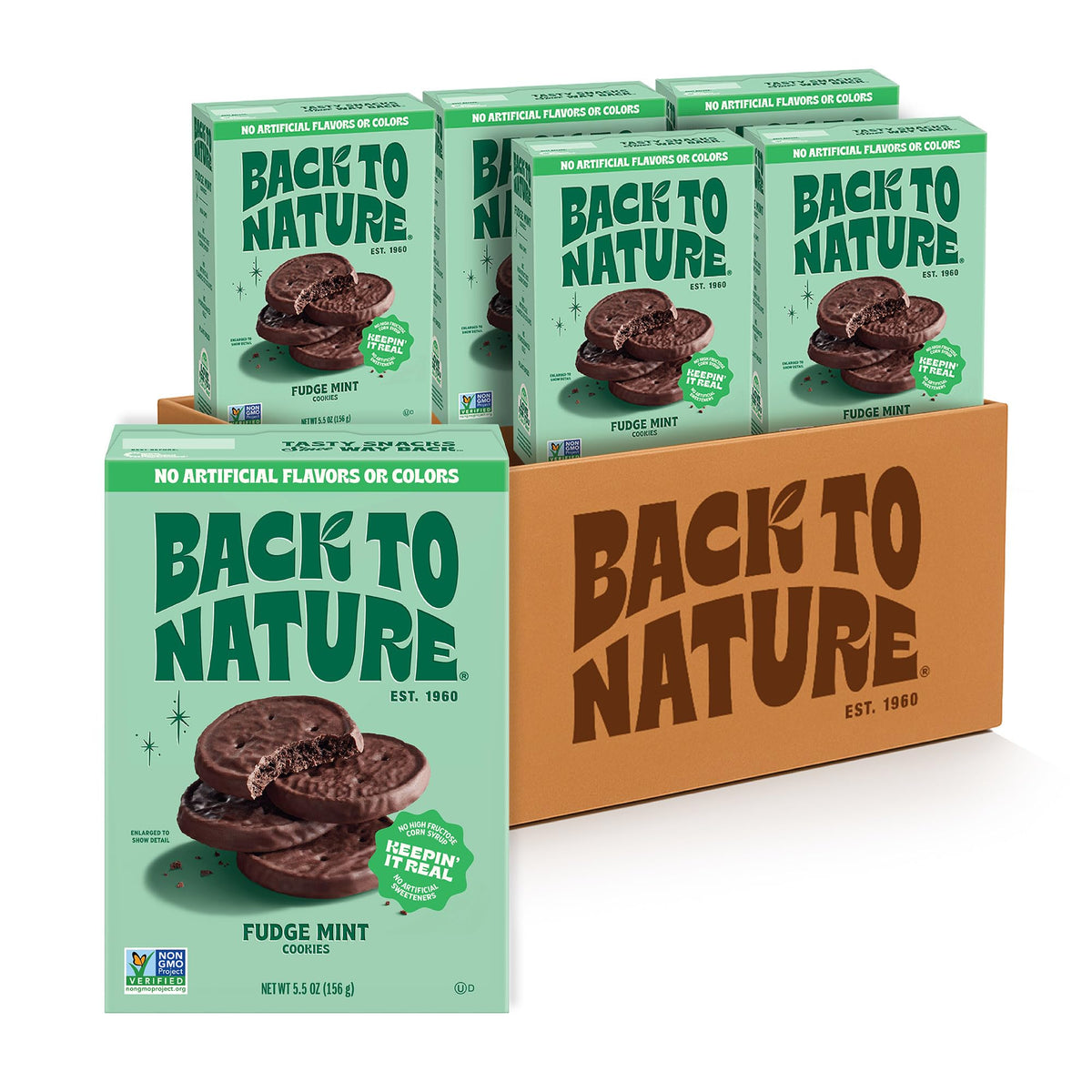 Back to Nature Fudge Mint Cookies – Vegan, Non-GMO, Real Ingredients | 5.5 oz Pack of 6