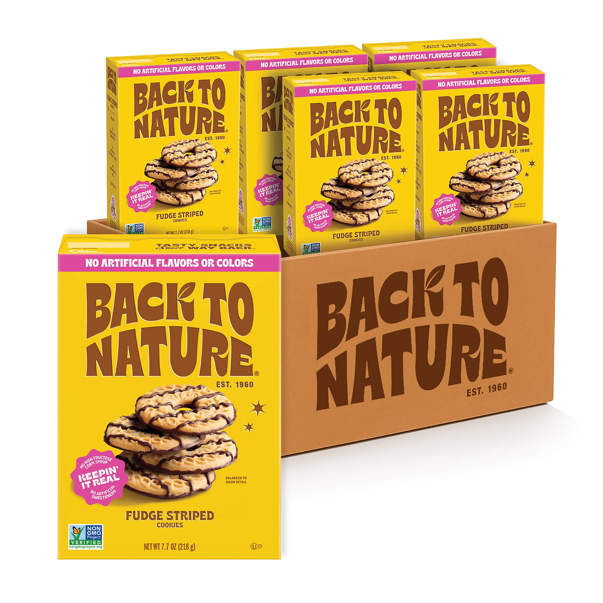 Back to Nature Fudge Striped Cookies – Vegan, Non-GMO, 6-Pack, 5.5 oz Each